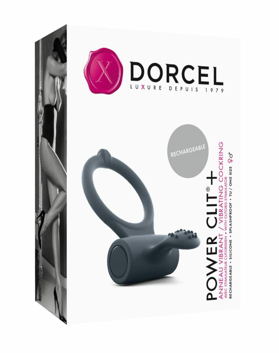 Эрекционное кольцо Dorcel Power Clit Plus с вибрацией, перезаряжаемое, с язычком со щеточкой - lovekeks.com.ua