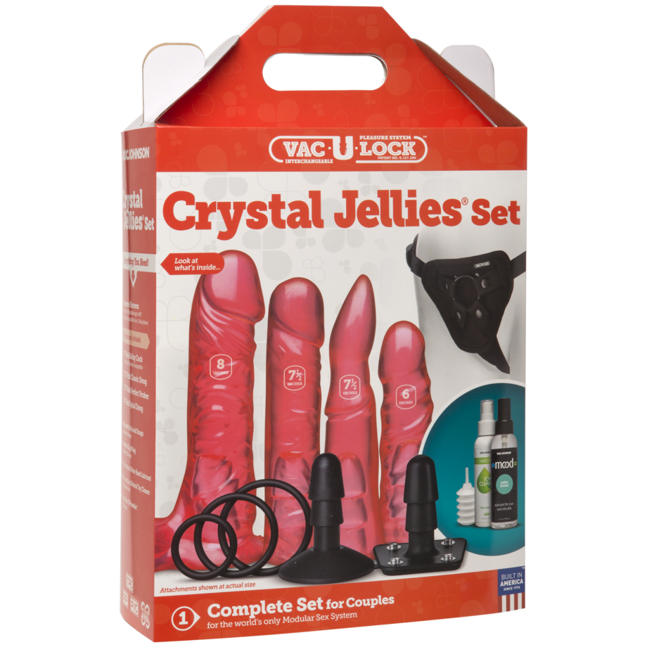 Набор для страпона Doc Johnson Vac-U-Lock Crystal Jellies Set, диаметр 3,8см, 2х4,5см, 5,1см - lovekeks.com.ua