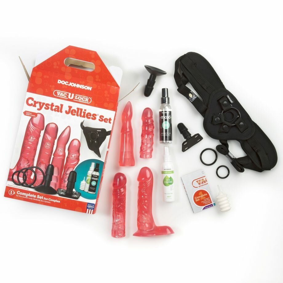 Набор для страпона Doc Johnson Vac-U-Lock Crystal Jellies Set, диаметр 3,8см, 2х4,5см, 5,1см - lovekeks.com.ua