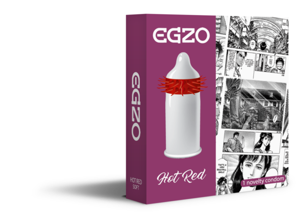 Насадка на член EGZO Hot Red (презерватив с усиками) - lovekeks.com.ua