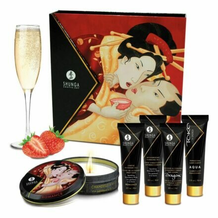 Подарочный набор Shunga GEISHAS SECRETS - Sparkling Strawberry Wine: для шикарной ночи вдвоем - lovekeks.com.ua