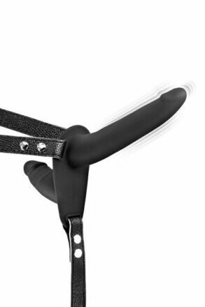Двойной страпон с вибрацией Fetish Tentation Vibrating Strap-On with Double Dildo Black - lovekeks.com.ua