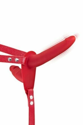 Двойной страпон с вибрацией Fetish Tentation Vibrating Strap-On with Double Dildo Red - lovekeks.com.ua