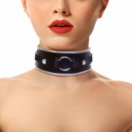 Ошейник из натуральной кожи со стразами и кольцом Art of Sex - Collar Ring - lovekeks.com.ua