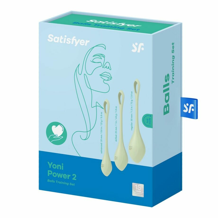 Набор йони бусин Satisfyer Yoni Power 2 Light Green, диаметр 2-2,5-3см, вес 22-44-73гр - lovekeks.com.ua