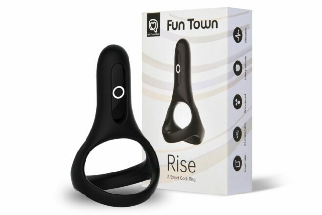 Двойное эрекционное кольцо Magic Motion Fun Town Rise Black, управление со смартфона - lovekeks.com.ua